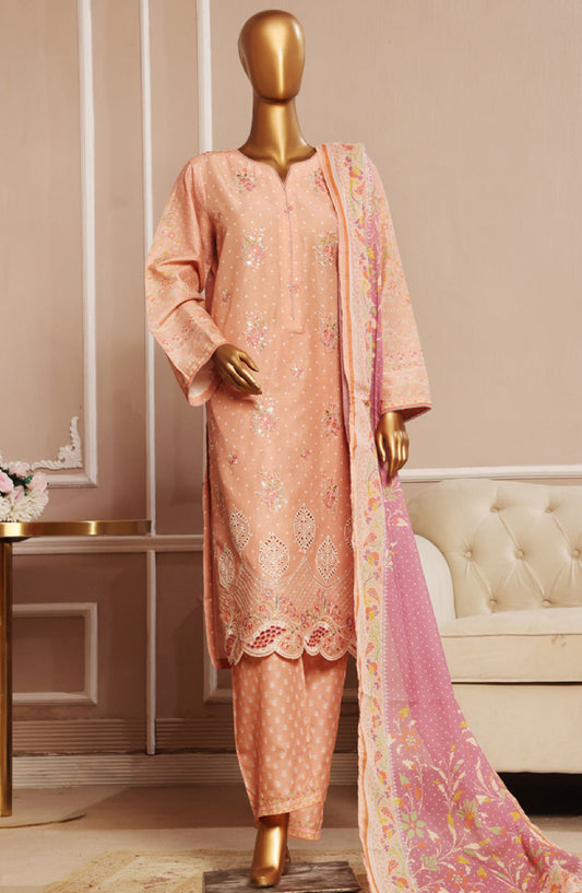 Bin Saeed Embroidered Lawn Stitched 3 Piece Suit - SM-034 - BS25EL3PCV5 - Pink - Summer Collection