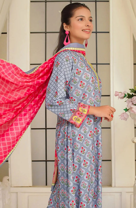 Swiss Lawn Digital Printed 3 Piece Suit - CORF-18 - OCH25GFS - Grey - Casual Collection