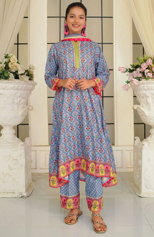 Swiss Lawn Digital Printed 3 Piece Suit - CORF-18 - OCH25GFS - Grey - Casual Collection