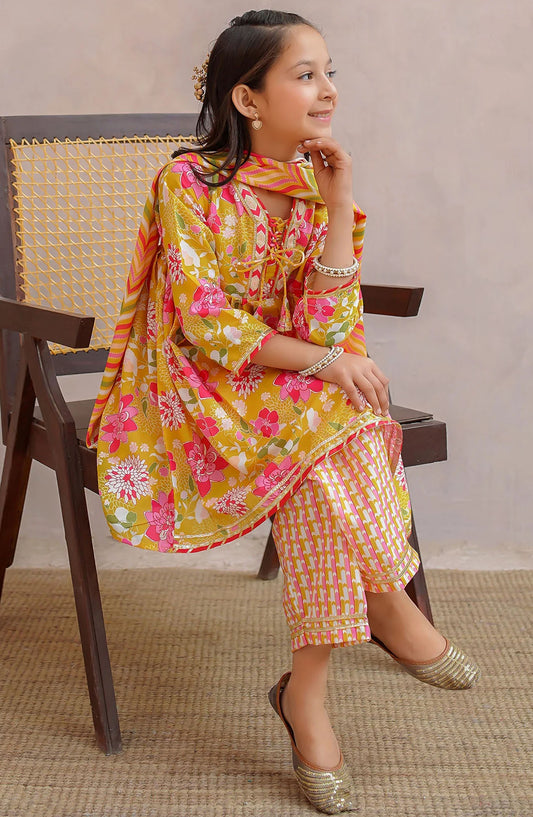 Swiss Lawn Digital Printed 3 Piece Suit - INDP-36 - OCH25TE - Mustard - Casual Collection