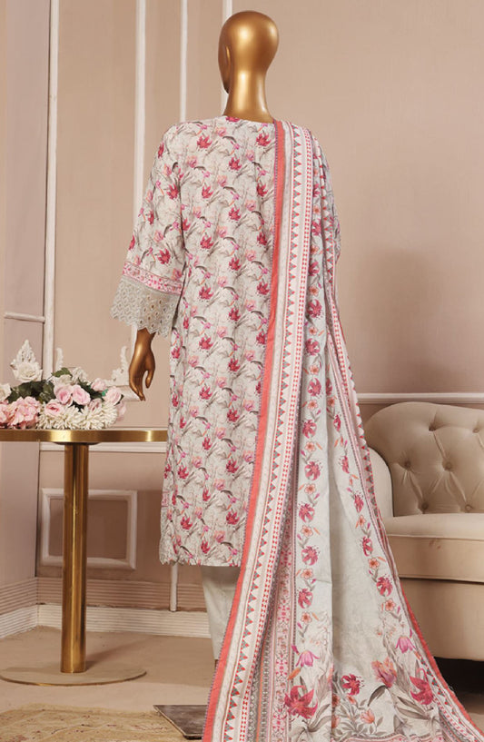 Bin Saeed Embroidered Lawn Stitched 3 Piece Suit - SM-745 - BS25EL3PCV5 - Grey - Summer Collection