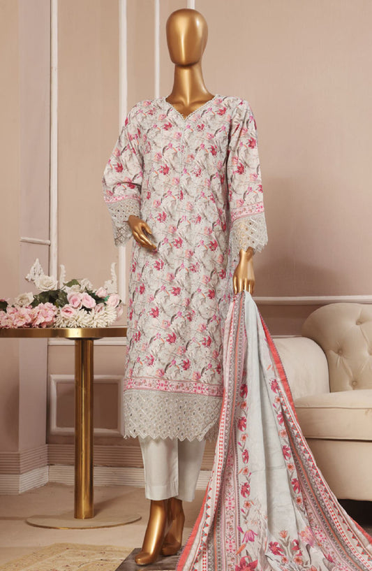 Bin Saeed Embroidered Lawn Stitched 3 Piece Suit - SM-745 - BS25EL3PCV5 - Grey - Summer Collection