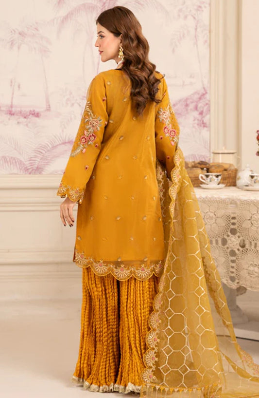 Abrish By Diara Couture Embroidered Organza Stitched 3 Piece Suit - US-419 Mishal - DC25AB - Mustard - Formal Collection