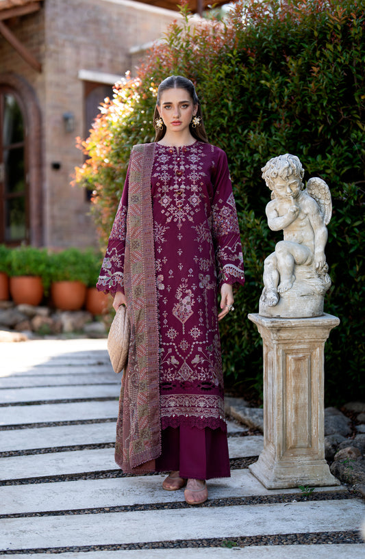 Florent Serenity Embroidered Dobby Unstitched 3 Piece Suit - 10 Rania - FL26SNT - Purple - Winter Collection