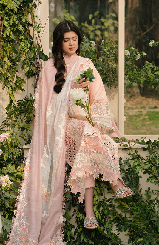 Freesia by Bin Ilyas Embroidered Lawn Unstitched 3 Piece Suit - D-101 A - BL25FRL - Peach - Summer Collection
