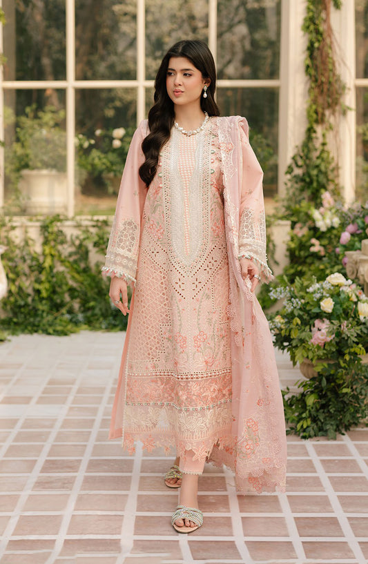 Freesia by Bin Ilyas Embroidered Lawn Unstitched 3 Piece Suit - D-101 A - BL25FRL - Peach - Summer Collection