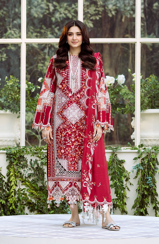 Freesia by Bin Ilyas Embroidered Lawn Unstitched 3 Piece Suit - D-103 A - BL25FRL - Red - Summer Collection