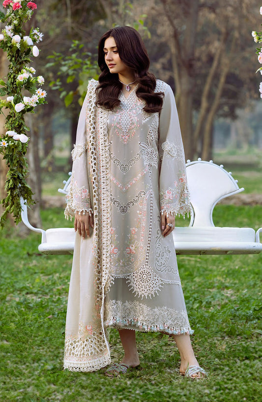 Freesia by Bin Ilyas Embroidered Lawn Unstitched 3 Piece Suit - D-104 B - BL25FRL - Grey - Summer Collection