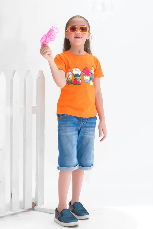 Fruits Shake - Half Sleeves T-Shirts For Kids - Orange