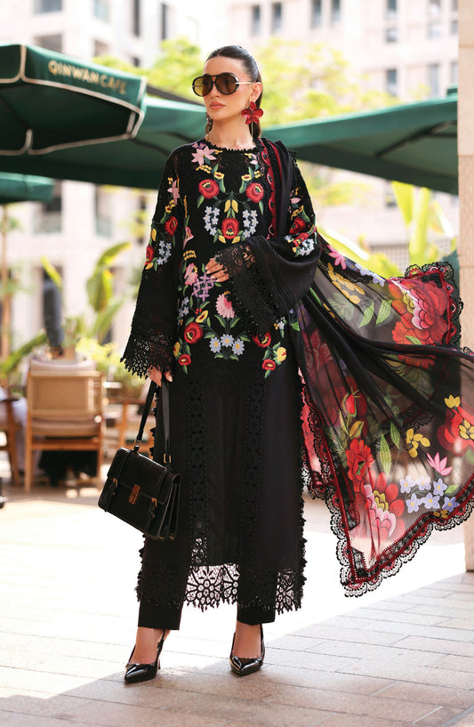 Maria B Luxury Embroidered Lawn Unstitched 3 Piece Suit - 10B - MAB26LLW - Black - Summer Collection