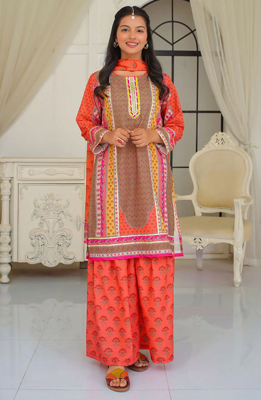 Swiss Lawn Digital Printed 3 Piece Suit - CORF-14 - OCH25GFS - Orange - Casual Collection