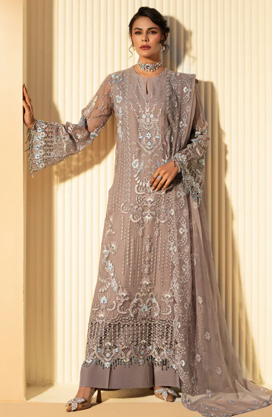 Nikhaar by Lavish Premium Embroidered Chiffon Unstitched 3 Piece Suit - Pharlap - LP25NIK - Grey - Formal Collection