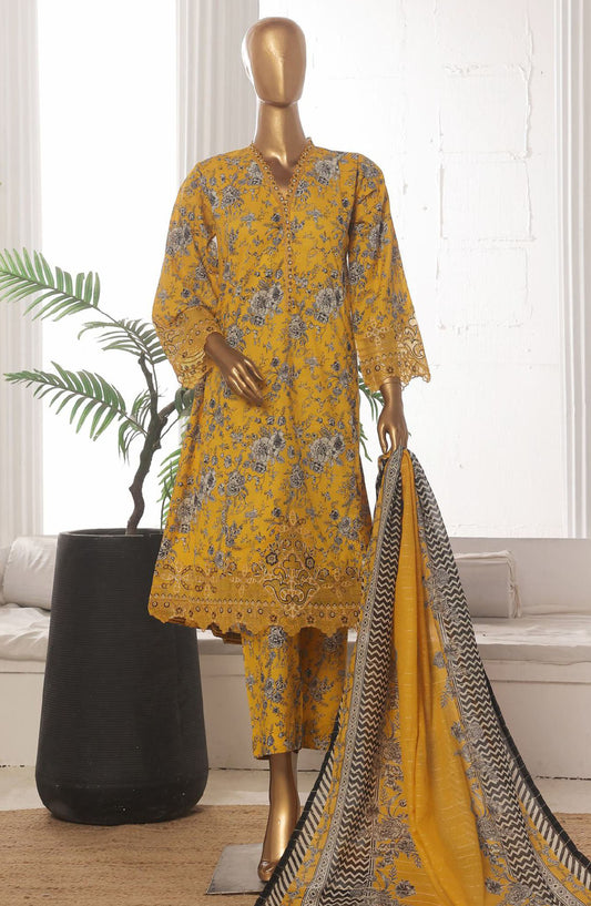 Bin Saeed Embroidered Lawn Stitched 3 Piece Frock - SM-625 - BS25LFV3 - Yellow - Summer Collection