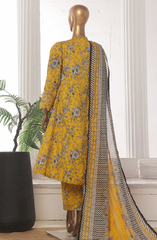 Bin Saeed Embroidered Lawn Stitched 3 Piece Frock - SM-625 - BS25LFV3 - Yellow - Summer Collection