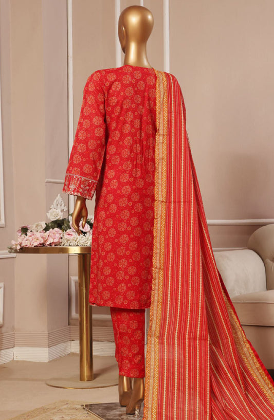 Bin Saeed Embroidered Lawn Stitched 3 Piece Suit - SM-789 - BS25EL3PCV5 - Red - Summer Collection