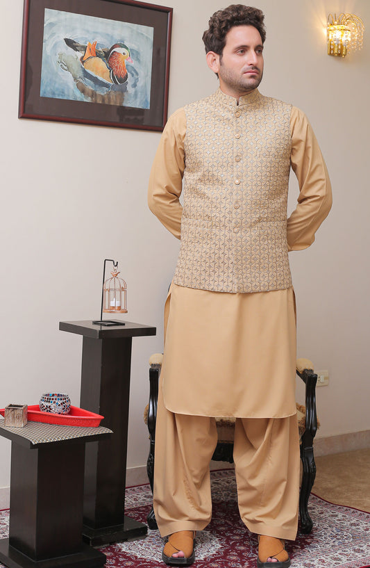 Real Image Mens Waist Coat - Beige Gold - Raw Silk - RL25MWC - OW 11