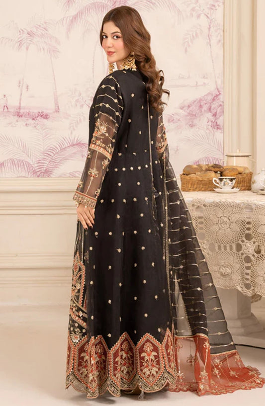 Abrish By Diara Couture Embroidered Organza Stitched 3 Piece Suit - US-598 Aaira - DC25AB - Black - Formal Collection