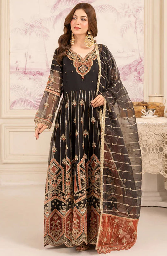 Abrish By Diara Couture Embroidered Organza Stitched 3 Piece Suit - US-598 Aaira - DC25AB - Black - Formal Collection