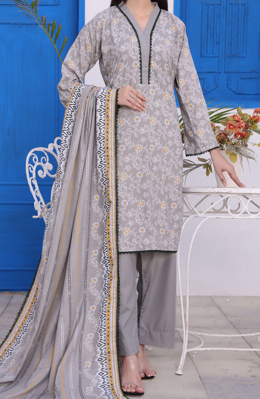Amna Khadija Printed Wrinkle Free Unstitched 3 Piece Suit - 1154-B - AK25WFV26 - Grey - Casual Collection