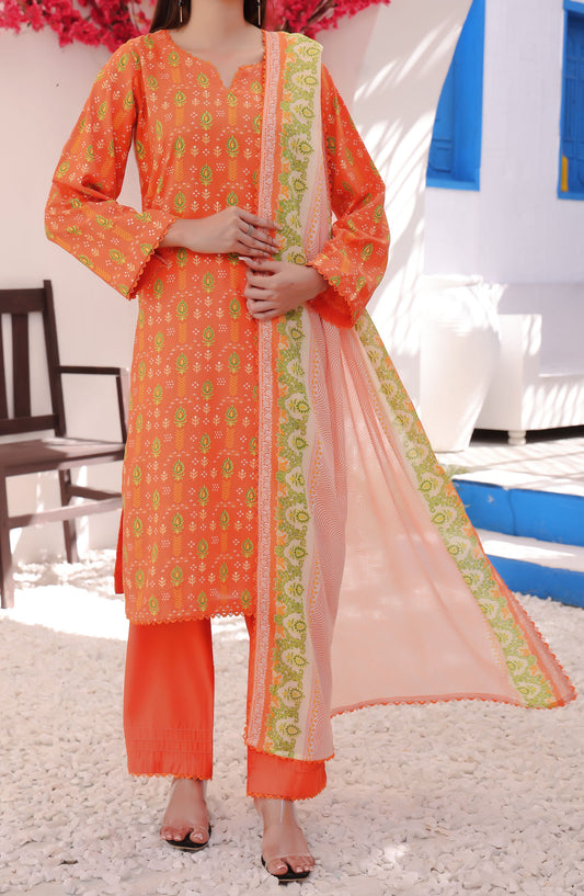 Amna Khadija Printed Wrinkle Free Unstitched 3 Piece Suit - 1156-B - AK25WFV26 - Orange - Casual Collection