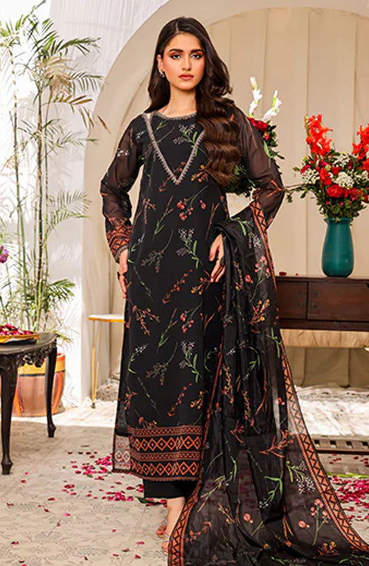 Nazmina Casual Chiffon Stitched 3 Piece Suit - Brun Ebene FR-776 - NAZ25REB - Black - Festive Collection