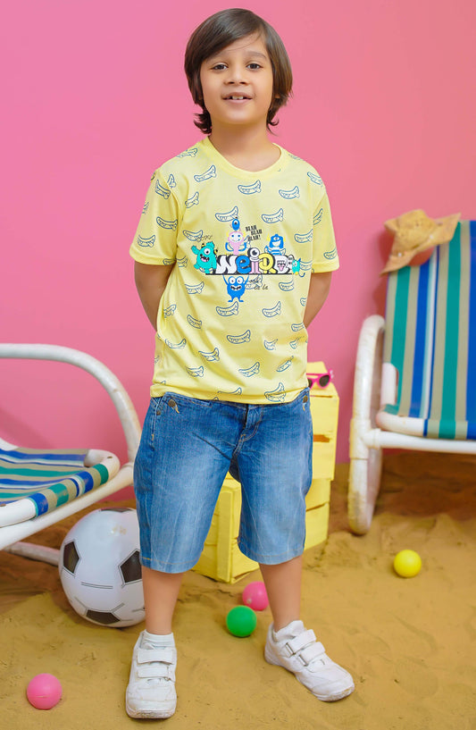 Modest Casual Jersey Stitched T-Shirt - BS2403-Lim Weirdoo Graphic Tee - Yellow - MOD25STS - Yellow - Casual Collection