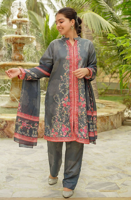 Herringbone Digital Printed 3 Piece Suit - COR-119 - OCH25CO - Grey - Summer Collection