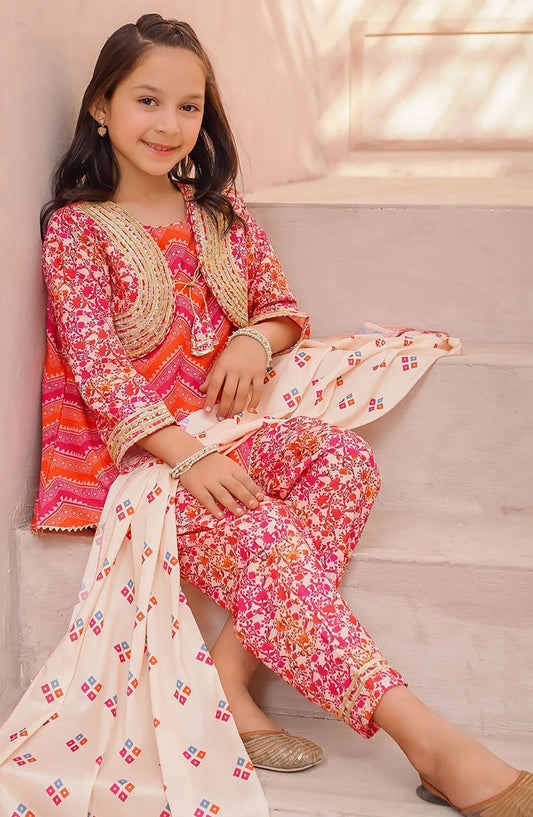 Swiss Lawn Digital Printed 3 Piece Suit - INDP-33 - OCH25TE - Orange - Casual Collection