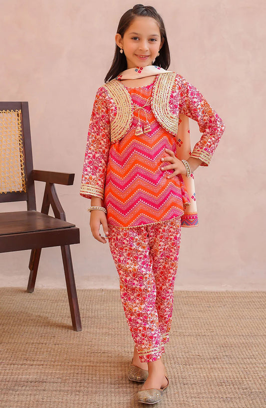 Swiss Lawn Digital Printed 3 Piece Suit - INDP-33 - OCH25TE - Orange - Casual Collection