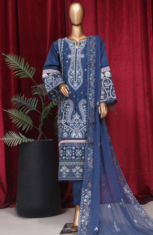 Bin Saeed Embroidered Cotton Stitched 3 Piece Suit - LF-59 - BS25PCV3 - Blue - Summer Collection