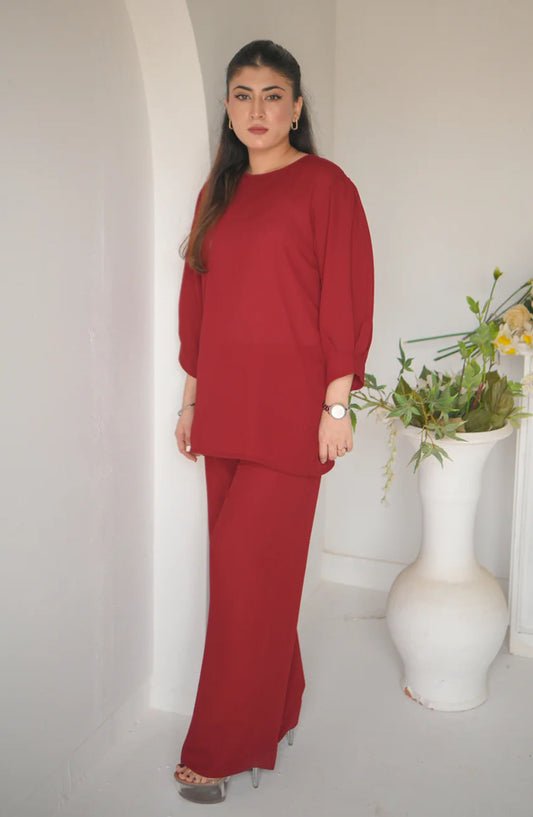 Zauk Casual Georgette 2 Piece Suit - Rose - ZK25CC - Red - Casual Collection