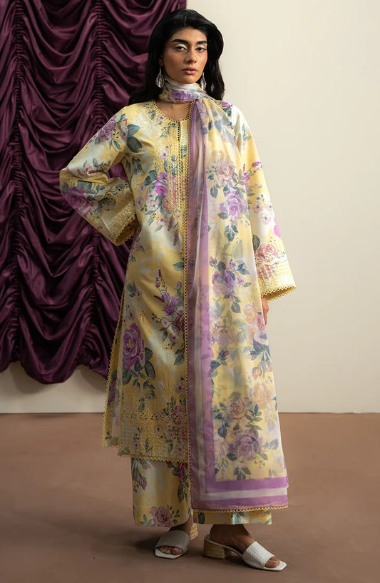 Ayzel Embroidered Lawn Unstitched 3 Piece Suit - Skylar - AY25TBM - Yellow - Summer Collection