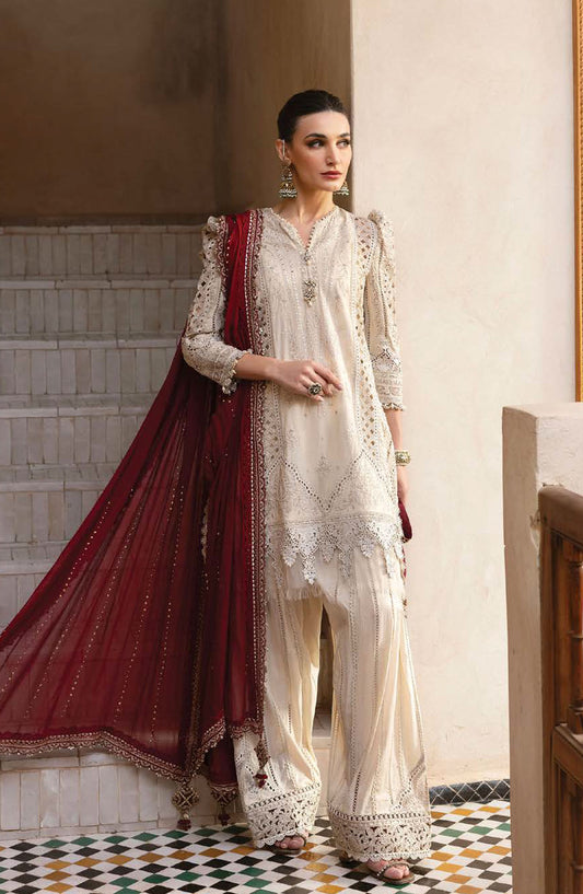 Maria B Embroidered Lawn Unstitched 3 Piece Suit - D-11B - MAB25LLV25 - White - Summer Collection