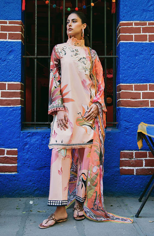 Hemline by Mushq Embroidered Lawn Unstitched 3 Piece Suit - Peach Poppies - MQ25LDHP - Peach - Summer Collection