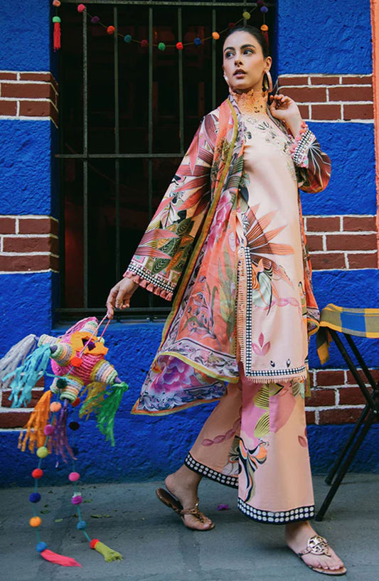 Hemline by Mushq Embroidered Lawn Unstitched 3 Piece Suit - Peach Poppies - MQ25LDHP - Peach - Summer Collection