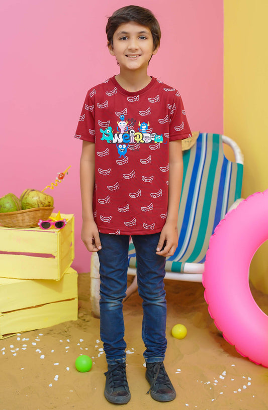 Modest Casual Jersey Stitched T-Shirt - BS2403-Mar Weirdoo Graphic Tee - MOD25STS - Red - Casual Collection