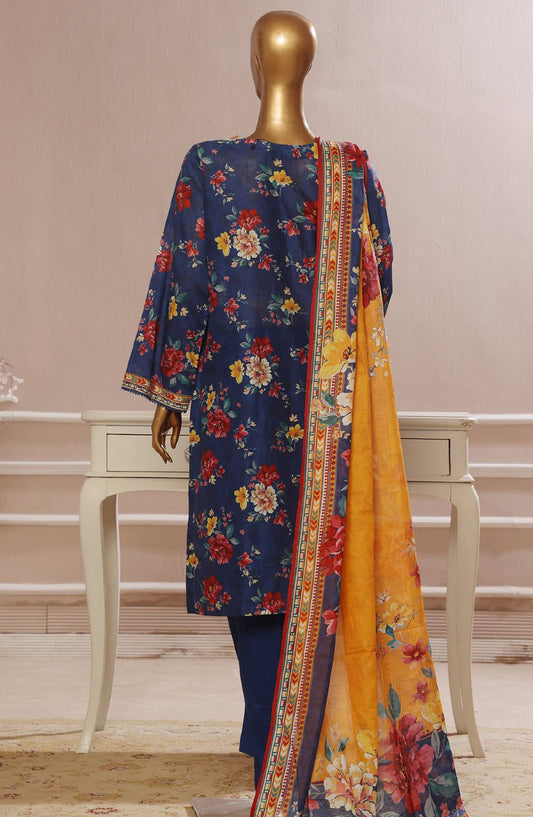 Bin Saeed Embroidered Lawn Stitched 3 Piece Suit - SM-768 - BS25EL3PCV5 - Blue - Summer Collection