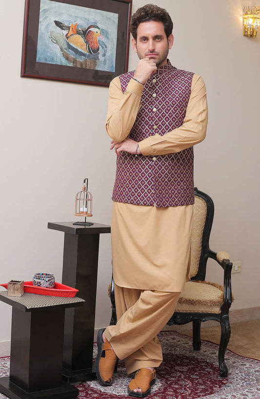 Real Image Mens Waist Coat - Purple Gold - Raw Silk - RL25MWC - OW 13