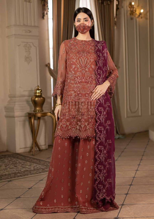 Kuch Khas By Flossie Chandani At Premium Chiffon 3pc Unstitched Suit - KKFCAK - D-10 - Orange
