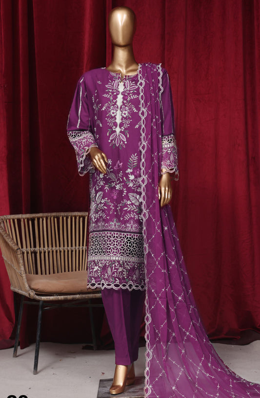 Bin Saeed Embroidered Cotton Stitched 3 Piece Suit - LF-39 - BS25PCV3 - Purple - Summer Collection