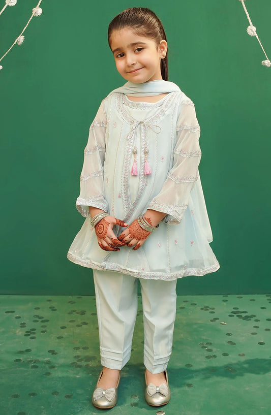 Chiffon Embroidered 3 Piece Suit - INCF-17 - OCH25TE - Blue - Casual Collection