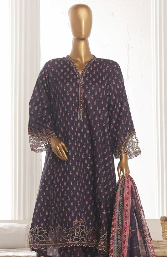 Bin Saeed Embroidered Lawn Stitched 3 Piece Frock - SM-632 - BS25LFV3 - Purple - Summer Collection