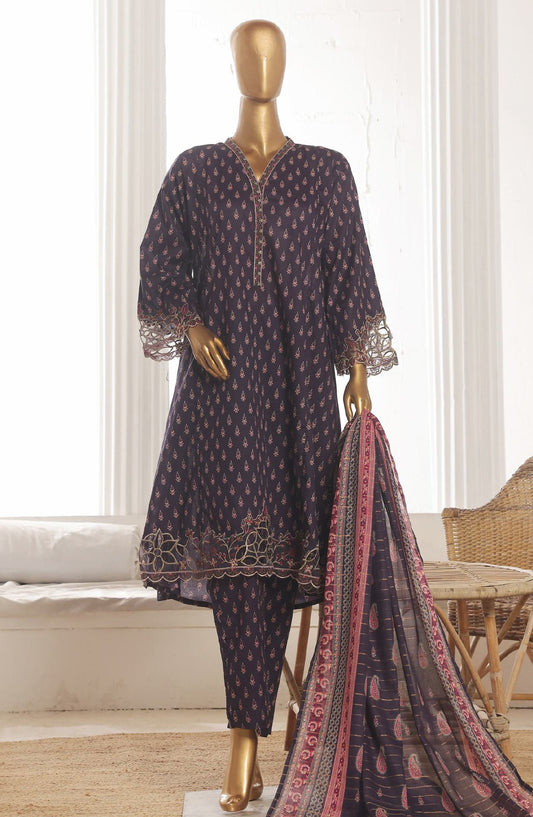 Bin Saeed Embroidered Lawn Stitched 3 Piece Frock - SM-632 - BS25LFV3 - Purple - Summer Collection