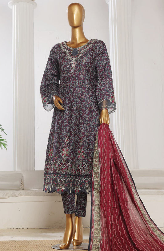 Bin Saeed Embroidered Lawn Stitched 3 Piece Frock - SM-788 - BS25LFV2 - Purple - Summer Collection