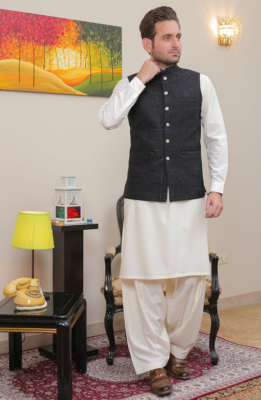 Real Image Mens Waist Coat - Black - Raw Silk - RL25MWC - OW 15