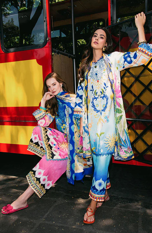 Hemline by Mushq Embroidered Lawn Unstitched 3 Piece Suit - Floral Paradise - MQ25LDHP - Blue - Summer Collection