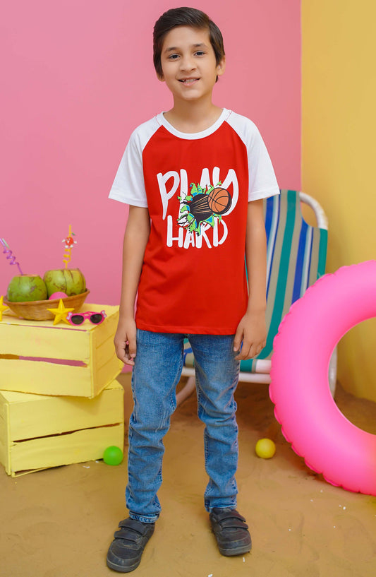 Modest Casual Jersey Stitched T-Shirt - BS2401-Red Basket Ball Graphic Tee - Red - MOD25STS - Red - Casual Collection