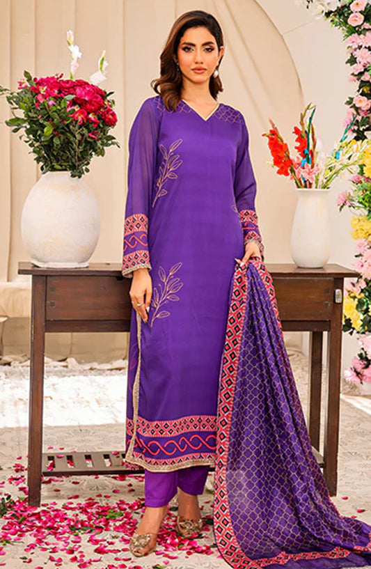 Nazmina Casual Chiffon Stitched 3 Piece Suit - Orchidee Royale FR-781 - NAZ25REB - Purple - Festive Collection