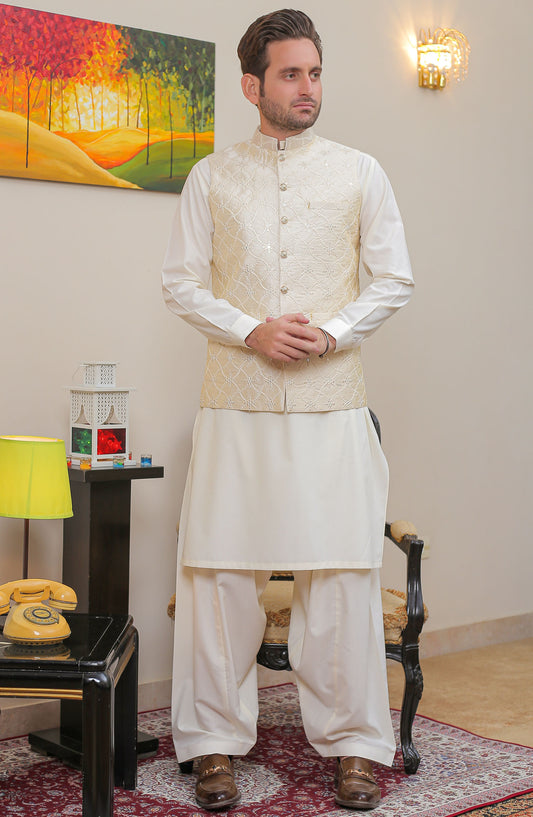 Real Image Mens Waist Coat - Pearl Cream - Raw Silk - RL25MWC - OW 16