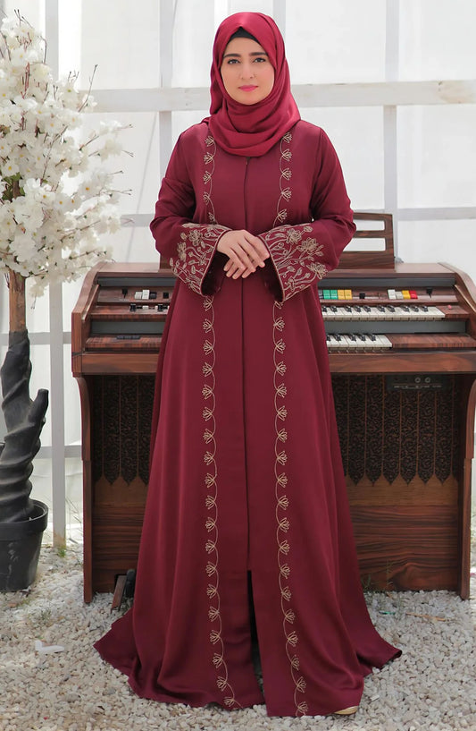 TGM25AB Women Casual Abaya Deep Carmine